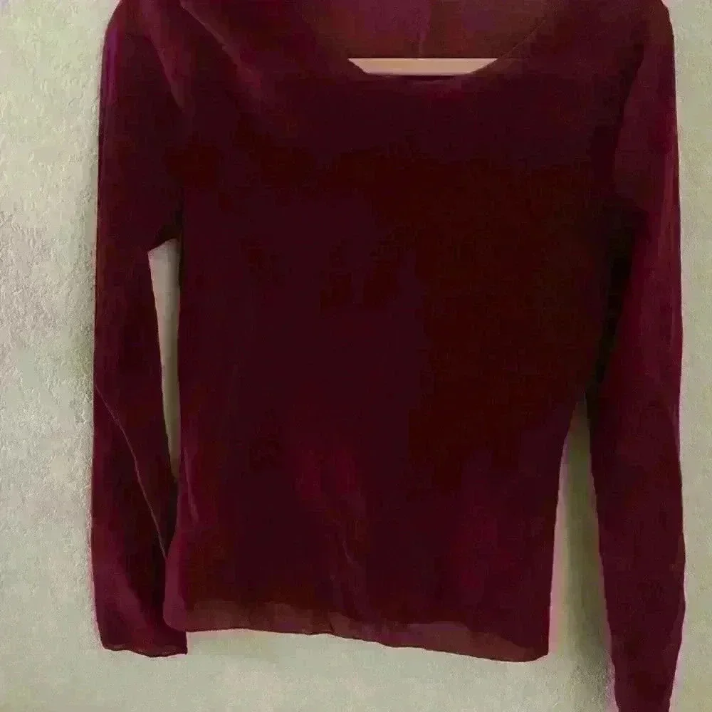 Free People Intimately Free Garnet Velvet/Mesh Long Sleeve Preppy Work Top Sz M